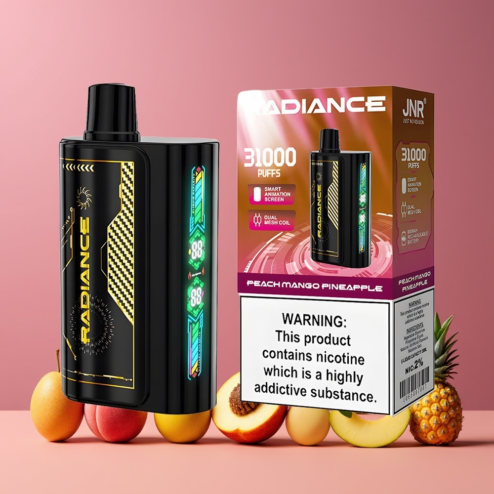 Pêche Mangue Ananas JNR Radiance 31000 Bouffées Belgique Grossiste 28ml Dual Mesh