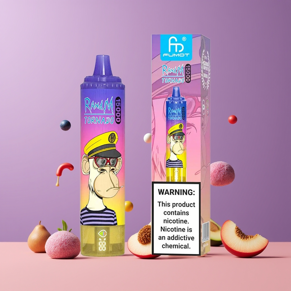 Pêche Myrtille Bonbon RandM Fumot Tornado 15000 Puffs 25ml Belgique Grossiste Mesh Coil Type-C