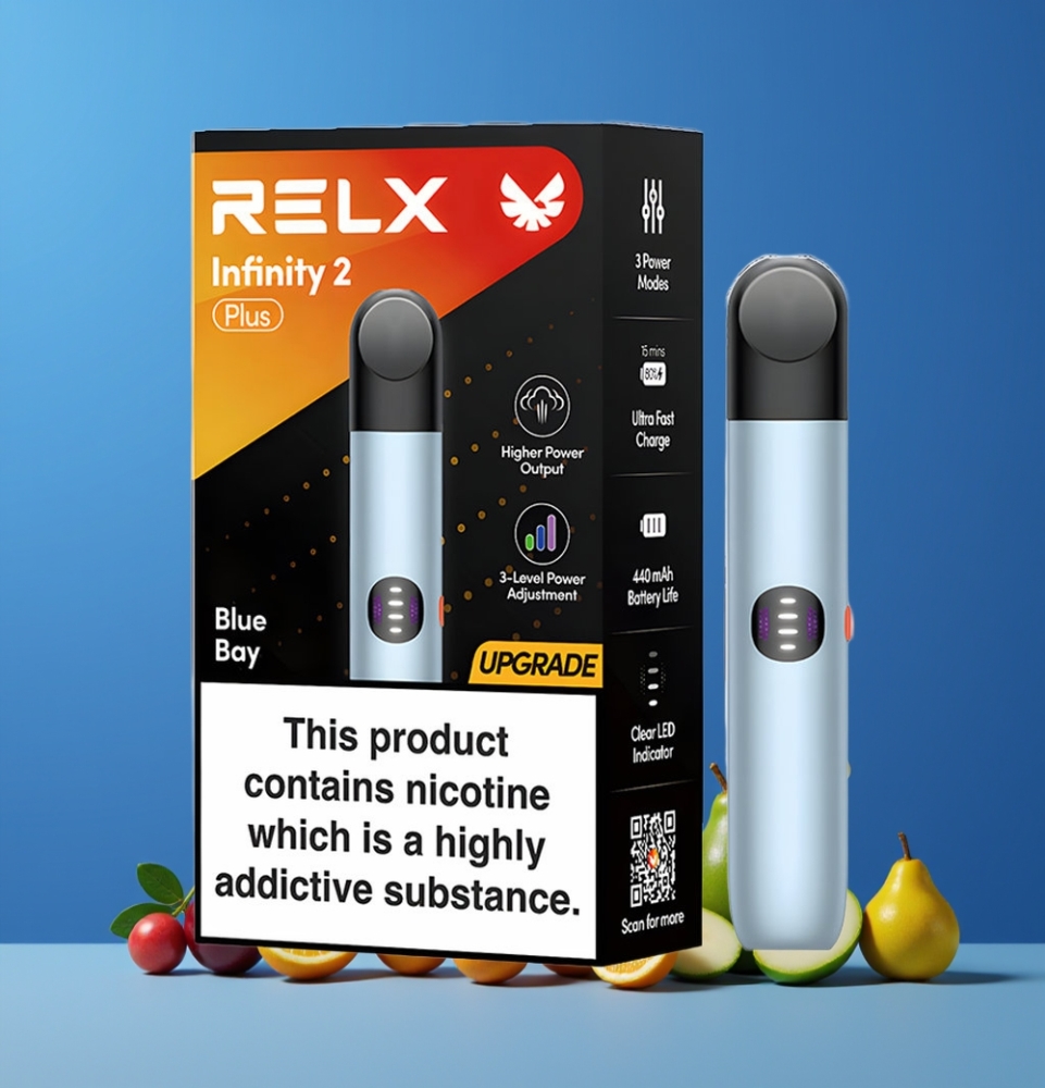 RELX Infinity 2 Plus Baie Bleue 600 bouffées Belgique Grossiste 440mAh Type-C