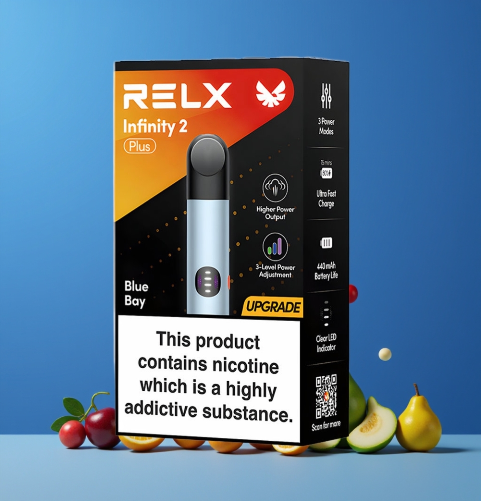 RELX Infinity 2 Plus Baie Bleue 600 bouffées Belgique Grossiste 440mAh Type-C
