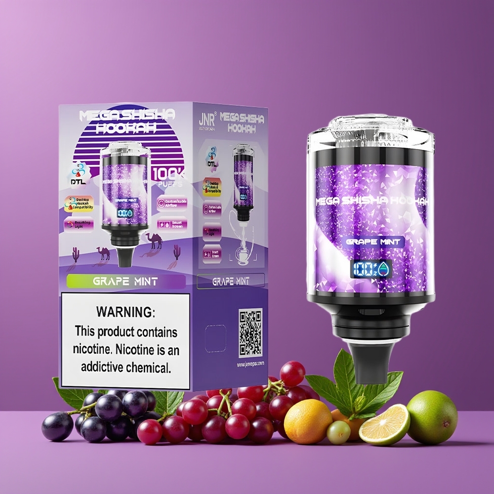 Raisin Menthe JNR Mega Shisha Hookah 100K 2200mAh Belgique Grossiste Smart Screen Airflow Adjustable