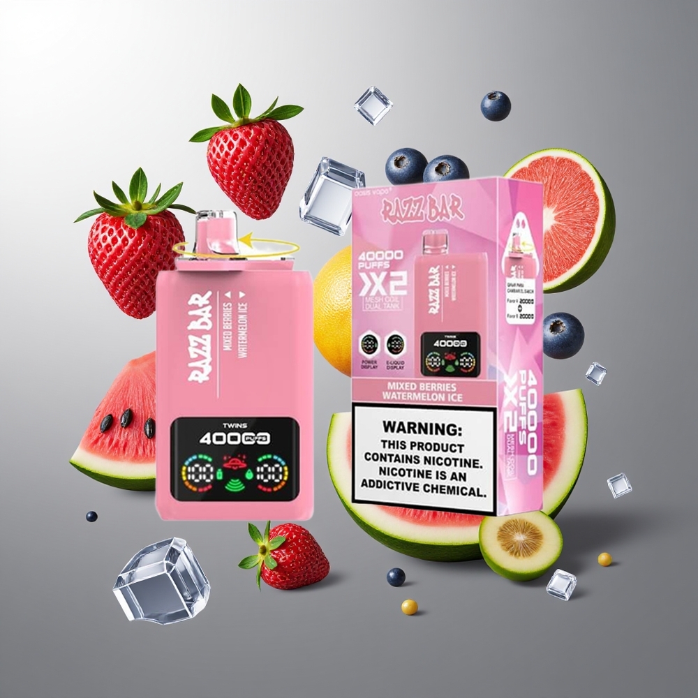 Razz Bar 40000 Puffs Belgique Grossiste Baies Mixtes  Pastèque Glacée Écran dAlimentation 10Ω 2 Mesh Coil