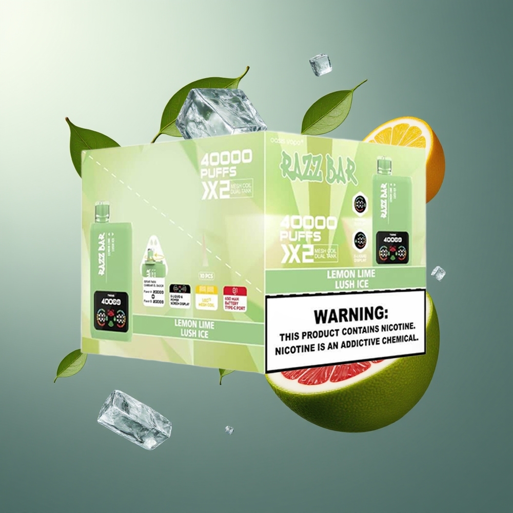 Razz Bar 40000 Puffs Belgique Grossiste Citron Vert  Lush Ice 10Ω 2 650mAh