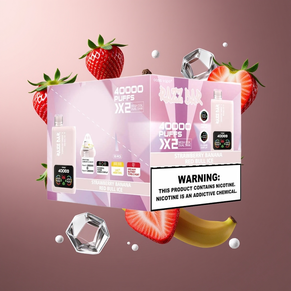 Razz Bar 40000 Puffs Belgique Grossiste Fraise Banane  Red Bull Ice Écran d\Alimentation 10Ω 2