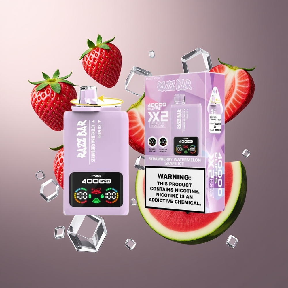 Razz Bar 40000 Puffs Belgique Grossiste Fraise Pastèque  Raisin Glacé 10Ω 2 Mesh Coil 650 Mah