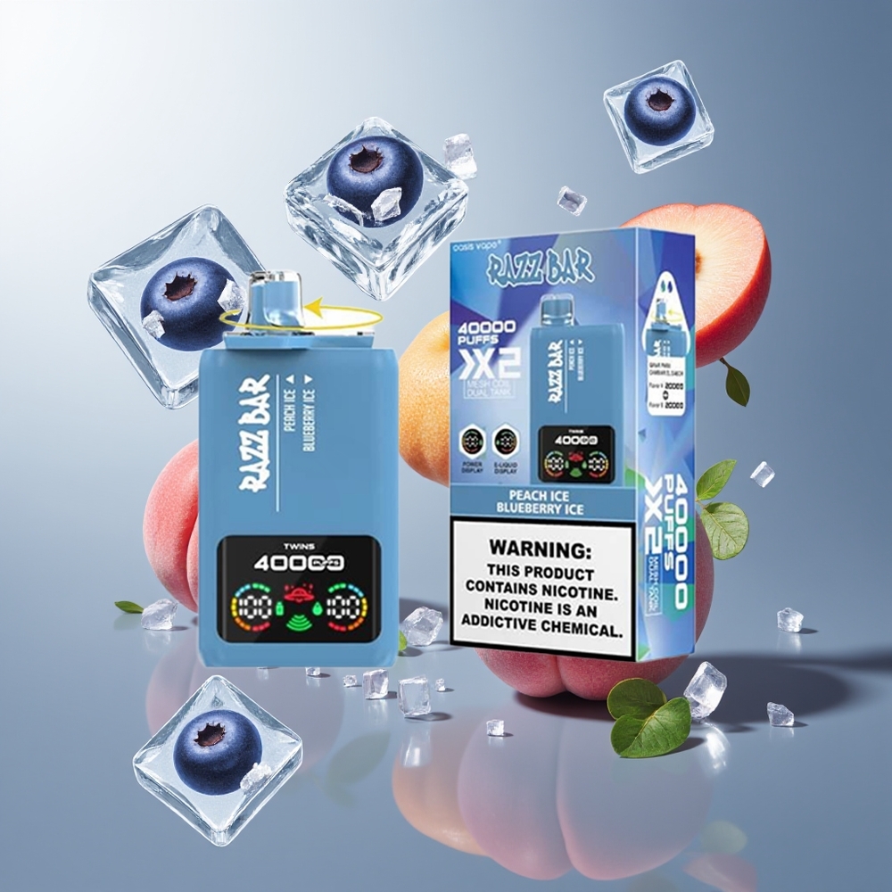 Razz Bar 40000 Puffs Belgique Grossiste Pêche Glacée  Myrtille Glacée 10Ω 2 Mesh Coil 650 Mah
