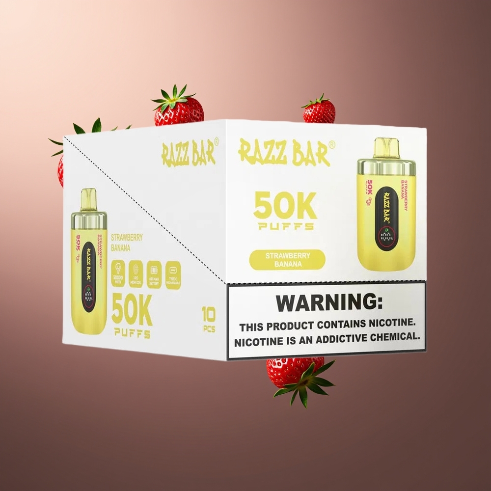 Razz Bar 50000 Puffs Belgique Grossiste Fraise Banane 10 Ohm Mesh Coil 2 Nicotine