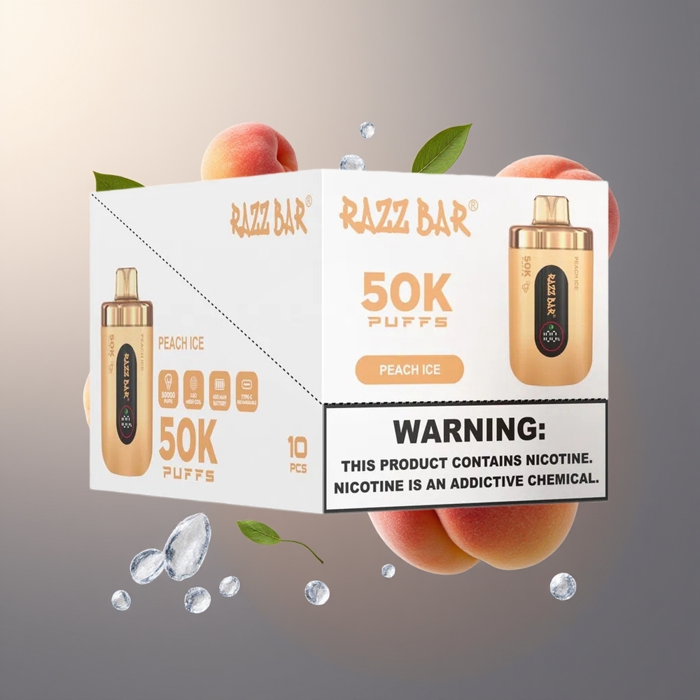 Razz Bar 50000 Puffs Belgique Grossiste Pêche Glacée Rechargeable Type-C 2 Nicotine