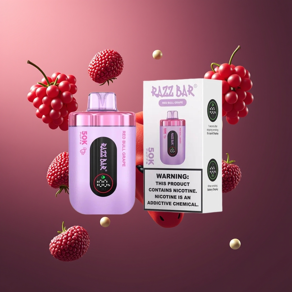 Razz Bar 50K Bouffées Belgique Grossiste Red Bull Raisin Rechargeable 2 Nicotine