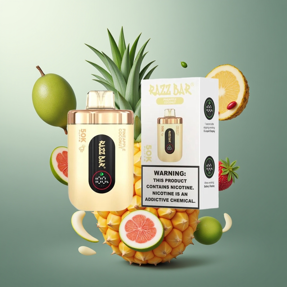 Razz Bar 50K Puffs Belgique Grossiste Ananas Noix de Coco Type-C Rechargeable 2 Nicotine