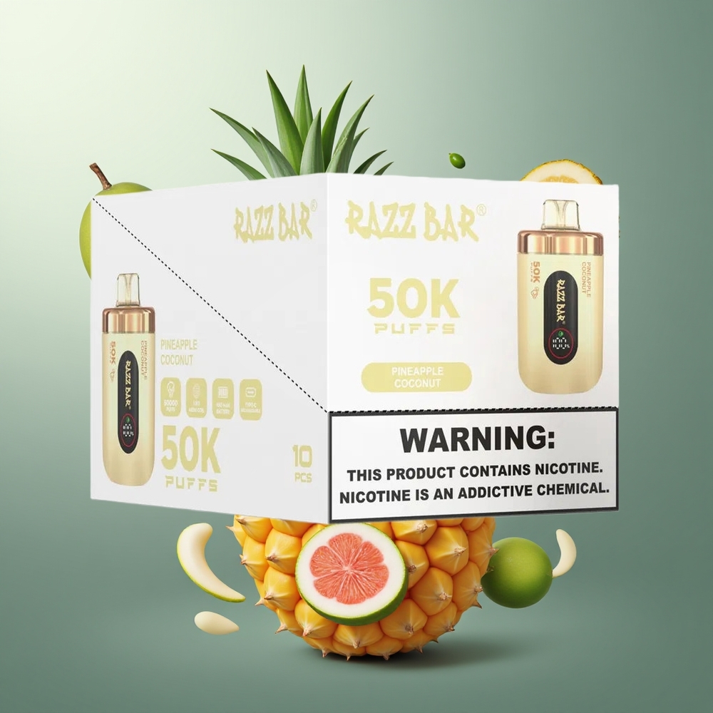 Razz Bar 50K Puffs Belgique Grossiste Ananas Noix de Coco Type-C Rechargeable 2 Nicotine