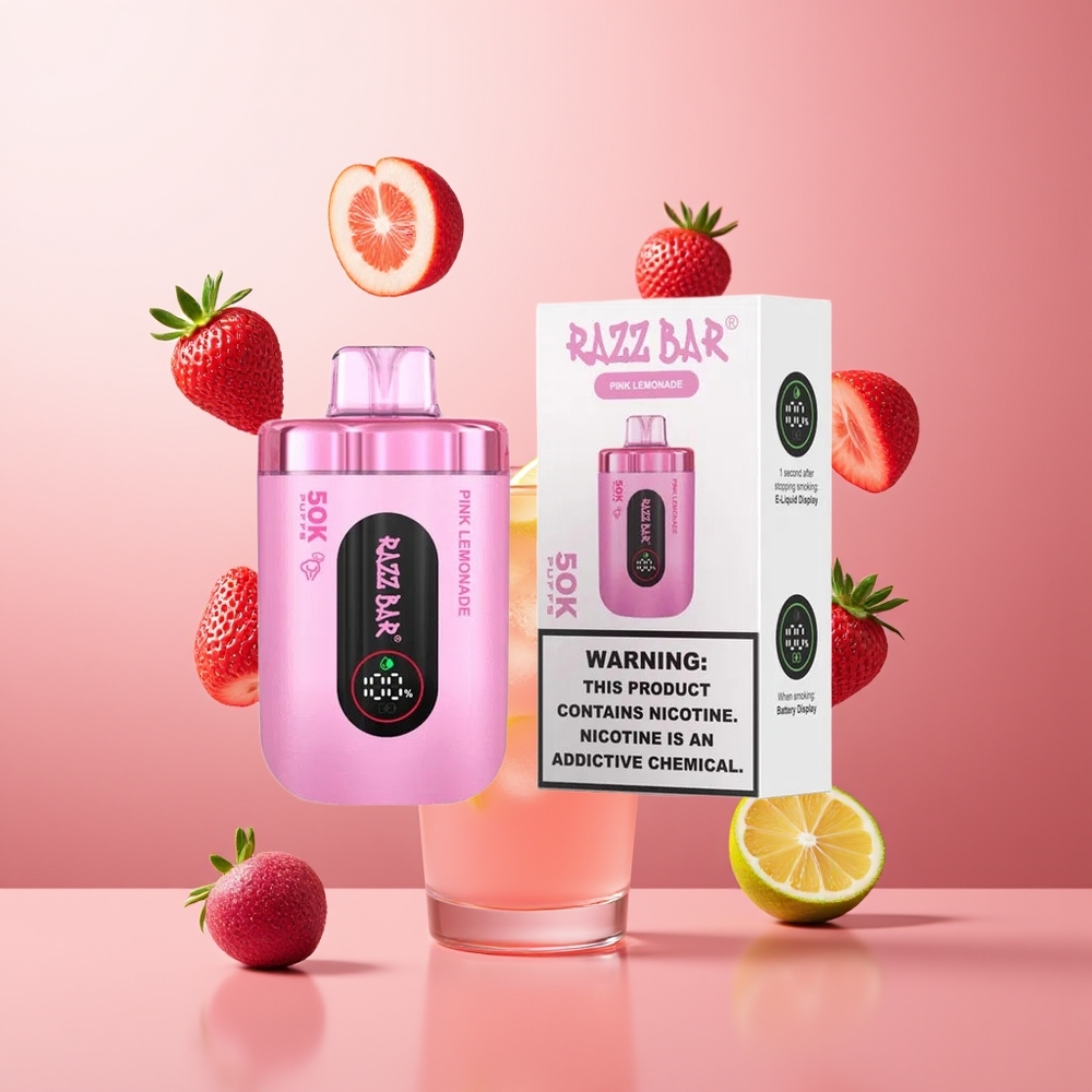 Razz Bar 50K Puffs Belgique Grossiste Citron Rose Rechargeable 2 Nicotine