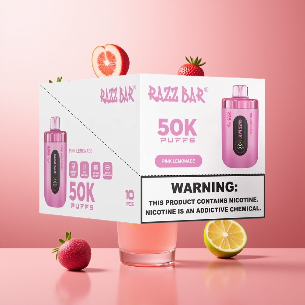 Razz Bar 50K Puffs Belgique Grossiste Citron Rose Rechargeable 2 Nicotine