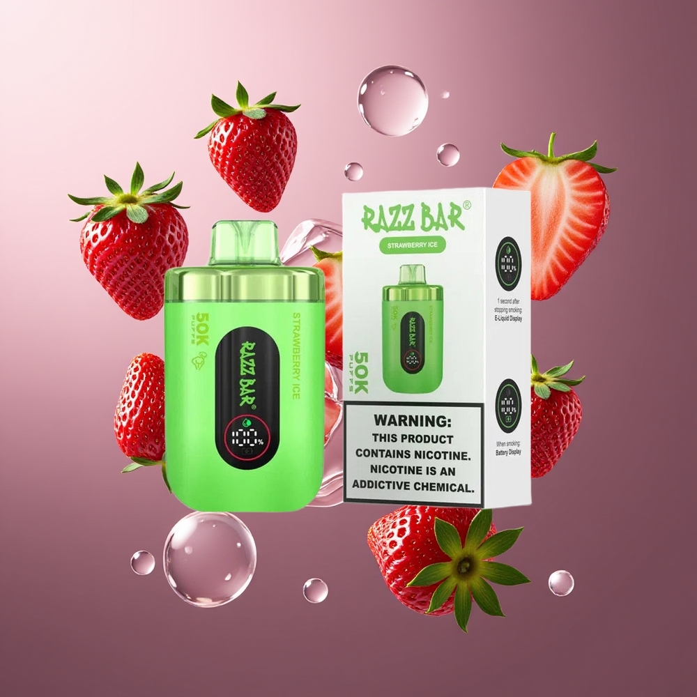 Razz Bar 50K Puffs Belgique Grossiste Fraise Glacée 10 Ohm Mesh Coil 2 Nicotine
