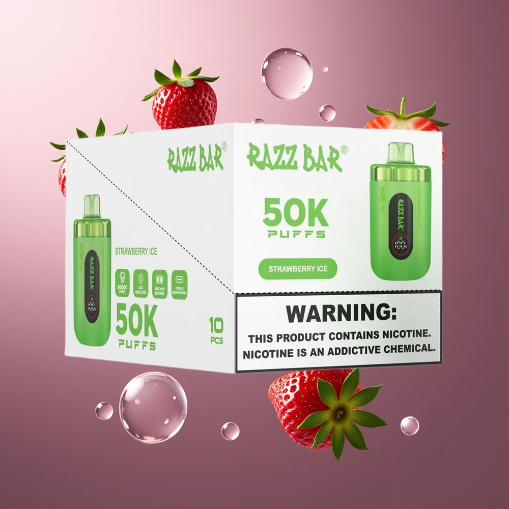 Razz Bar 50K Puffs Belgique Grossiste Fraise Glacée 10 Ohm Mesh Coil 2 Nicotine