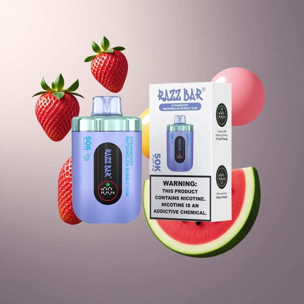 Razz Bar 50K Puffs Belgique Grossiste Fraise Pastèque Chewing Gum 10 Ohm Mesh Coil