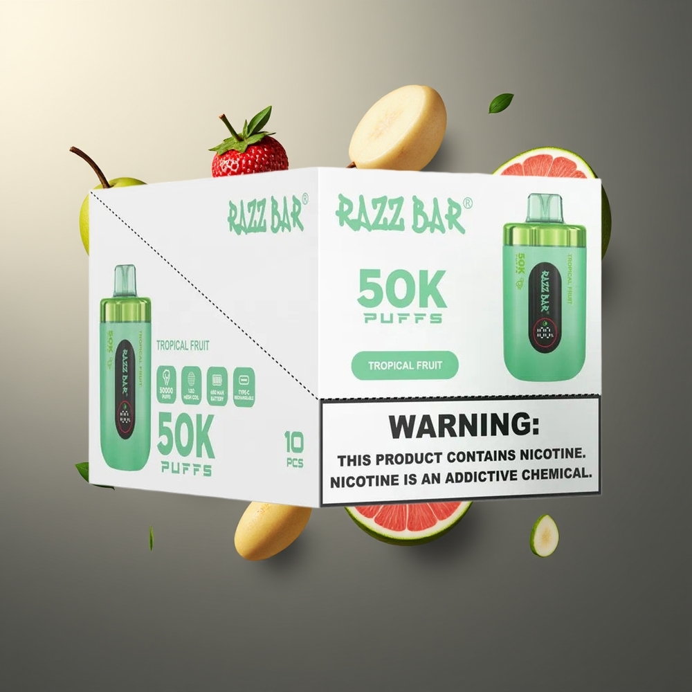 Razz Bar 50K Puffs Belgique Grossiste Fruits Tropicaux Rechargeable Type-C 2 Nicotine