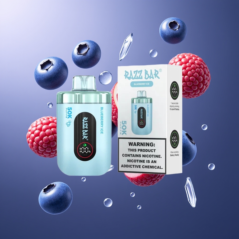 Razz Bar 50K Puffs Belgique Grossiste Myrtille Glace 10 Ohm Mesh Coil 650 Mah