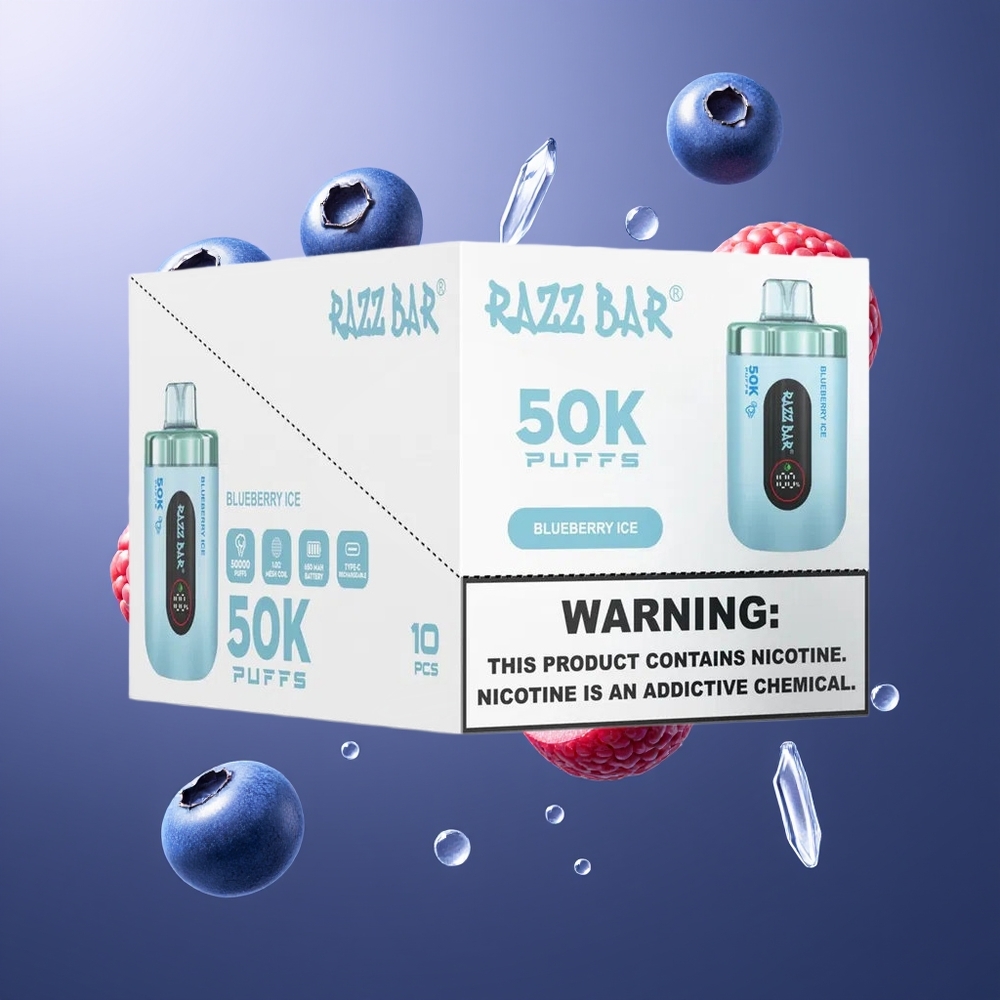 Razz Bar 50K Puffs Belgique Grossiste Myrtille Glace 10 Ohm Mesh Coil 650 Mah