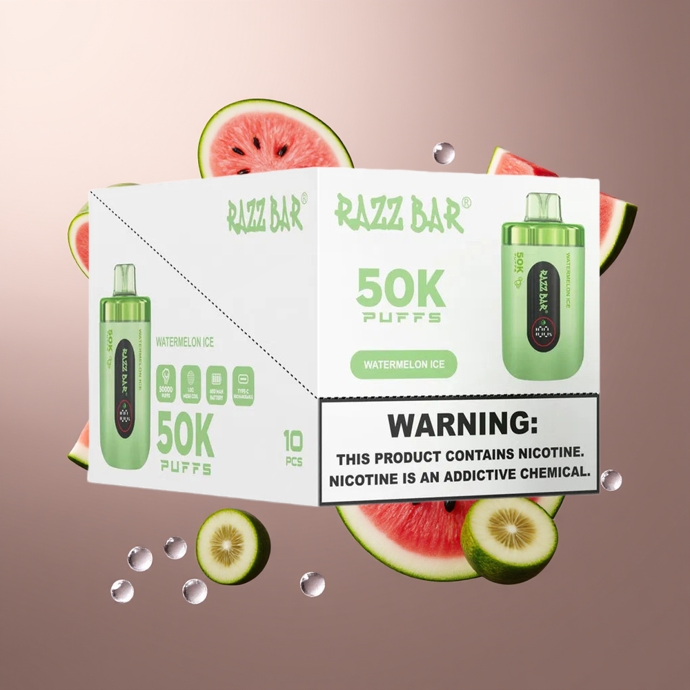 Razz Bar 50K Puffs Belgique Grossiste Pastèque Glacée Rechargeable Type-C 2 Nicotine Mesh Coil