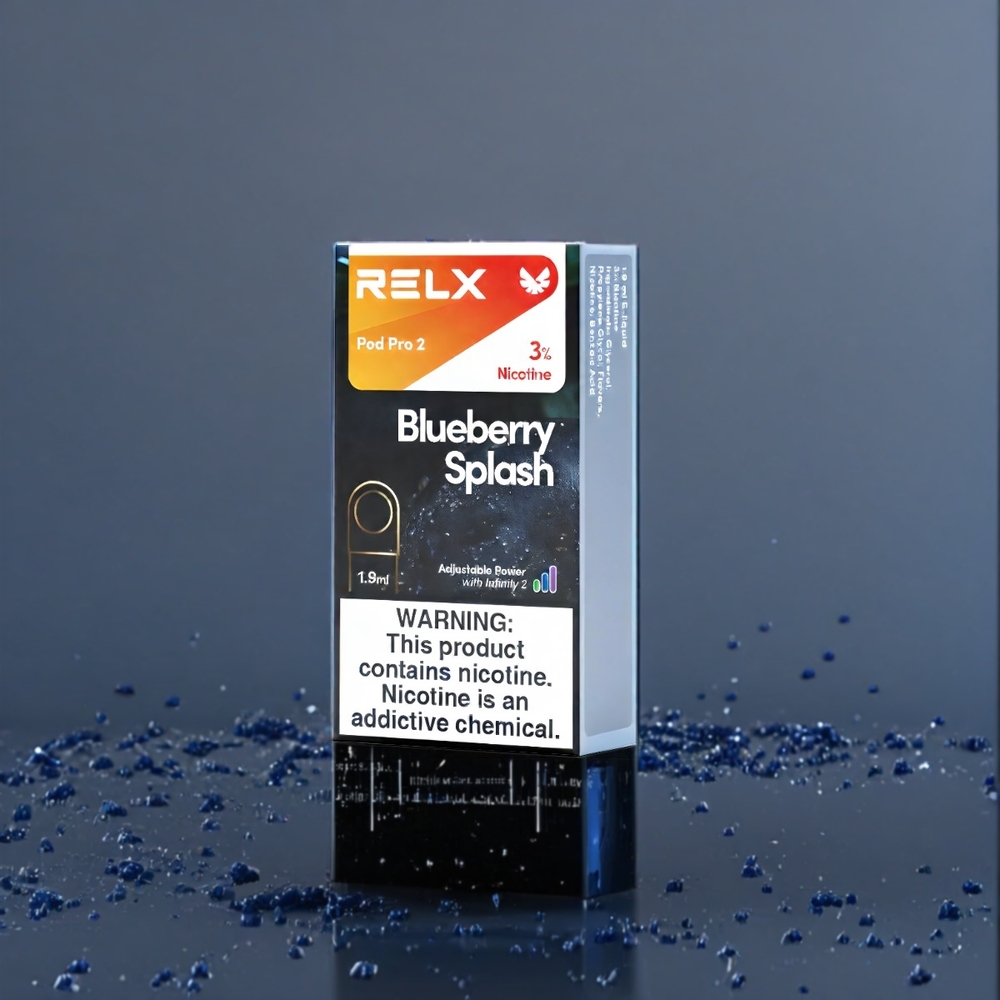 Relx Pod Pro 2 Belgique Grossiste - Myrtille Éclaboussure 5 Nicotine 600 Puffs 3 Modes (Éco Smooth Boost)