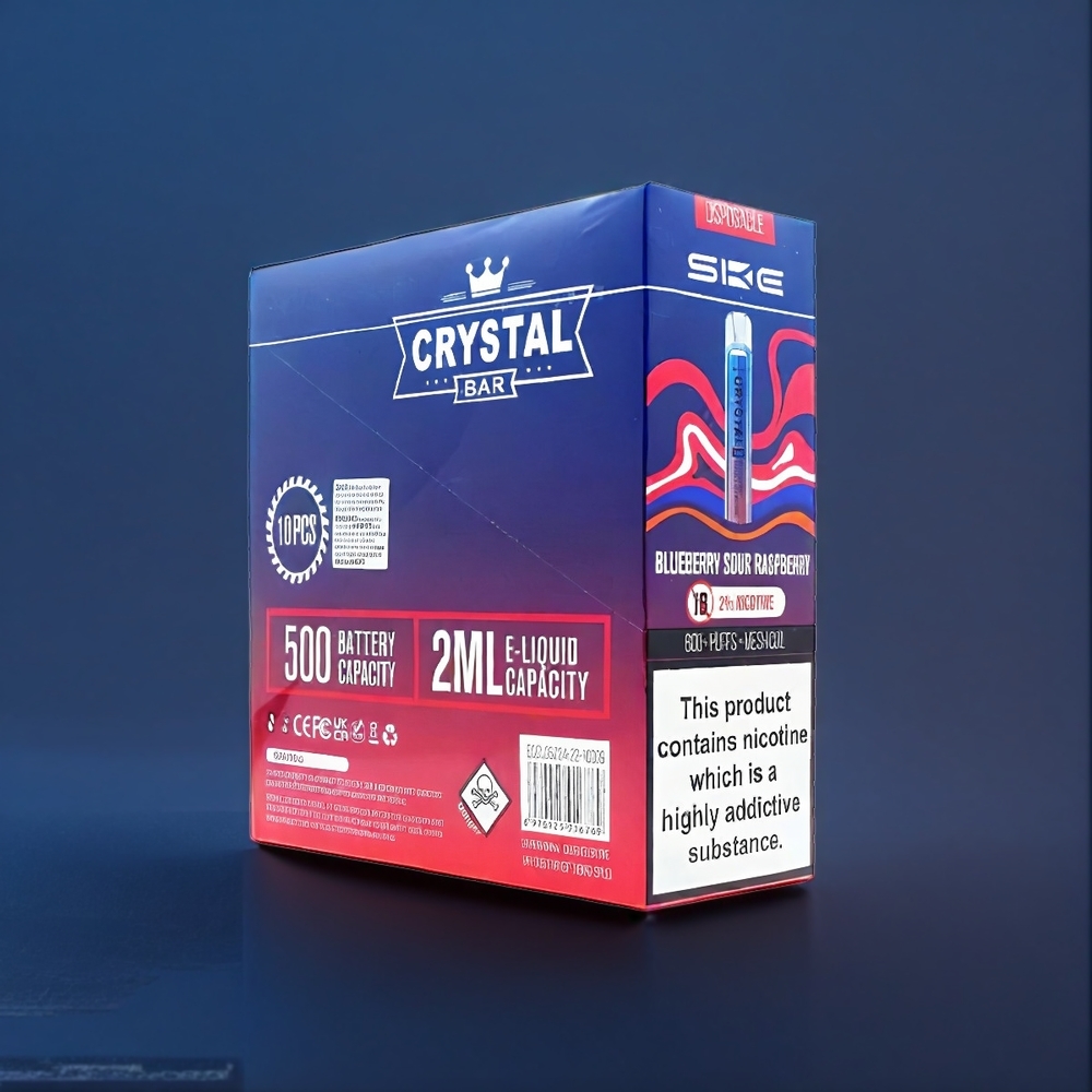 SKE Crystal BAR 600 Vape Framboise Acidulée Bleue 0 Belgique Grossiste 600 Puffs 20ml
