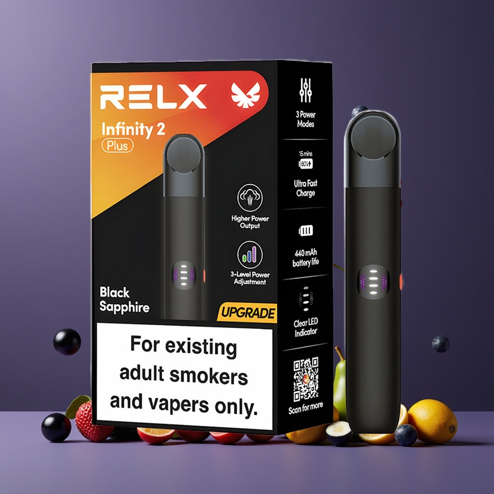 Saphir Noir RELX Infinity 2 Plus 600 Puffs Belgique Grossiste 65W 8W 10W