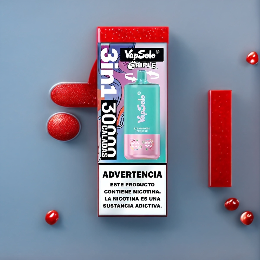 VapSolo Tripe 30000 Puffs Belgique Grossiste 40ml Type-C Fraise Crème Glacée