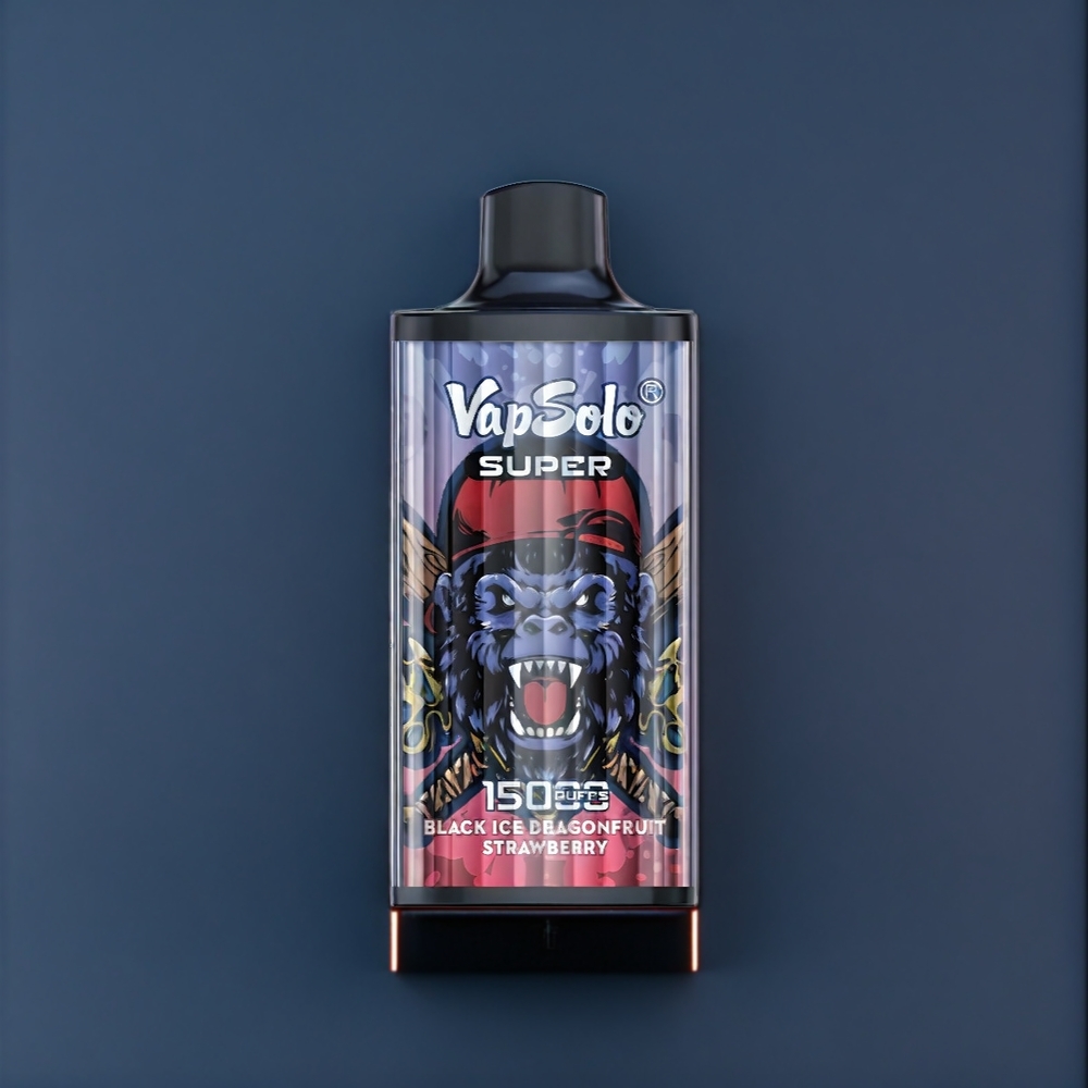 Vapsolo Super 15000 Puffs Belgique Grossiste E-Liquid 40ml Type-C Noir Glace Fruit du Dragon Fraise