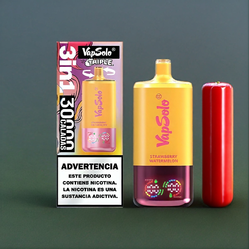 Vapsolo Tripe Belgique Grossiste - 30000 Puffs  Type-C - Fraise Pastèque  Pêche Citron