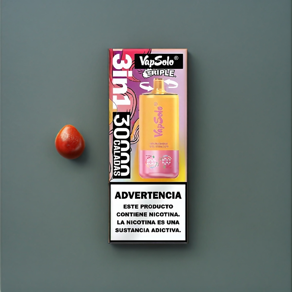 Vapsolo Tripe Belgique Grossiste - 30000 Puffs  Type-C - Fraise Pastèque  Pêche Citron