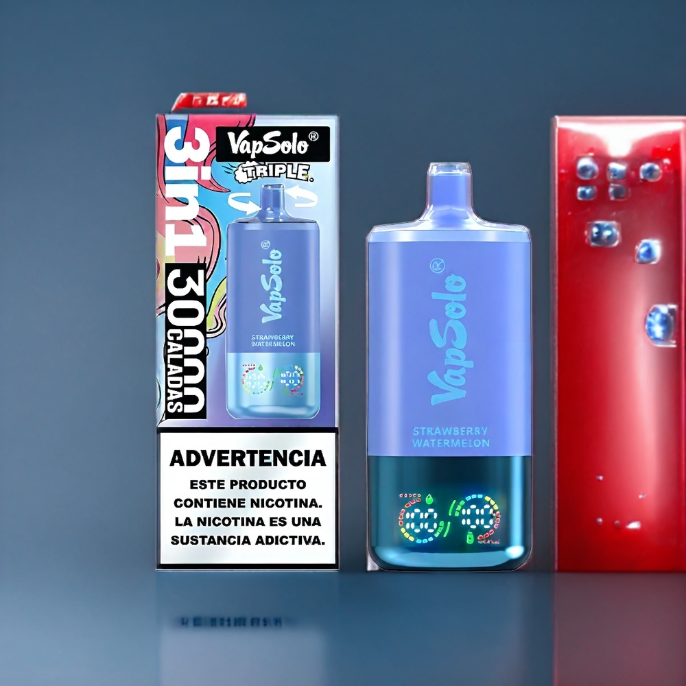 Vapsolo Tripe Belgique Grossiste 30000 Puffs 40ml Fraise Pastèque  Myrtille Glacée Type-C