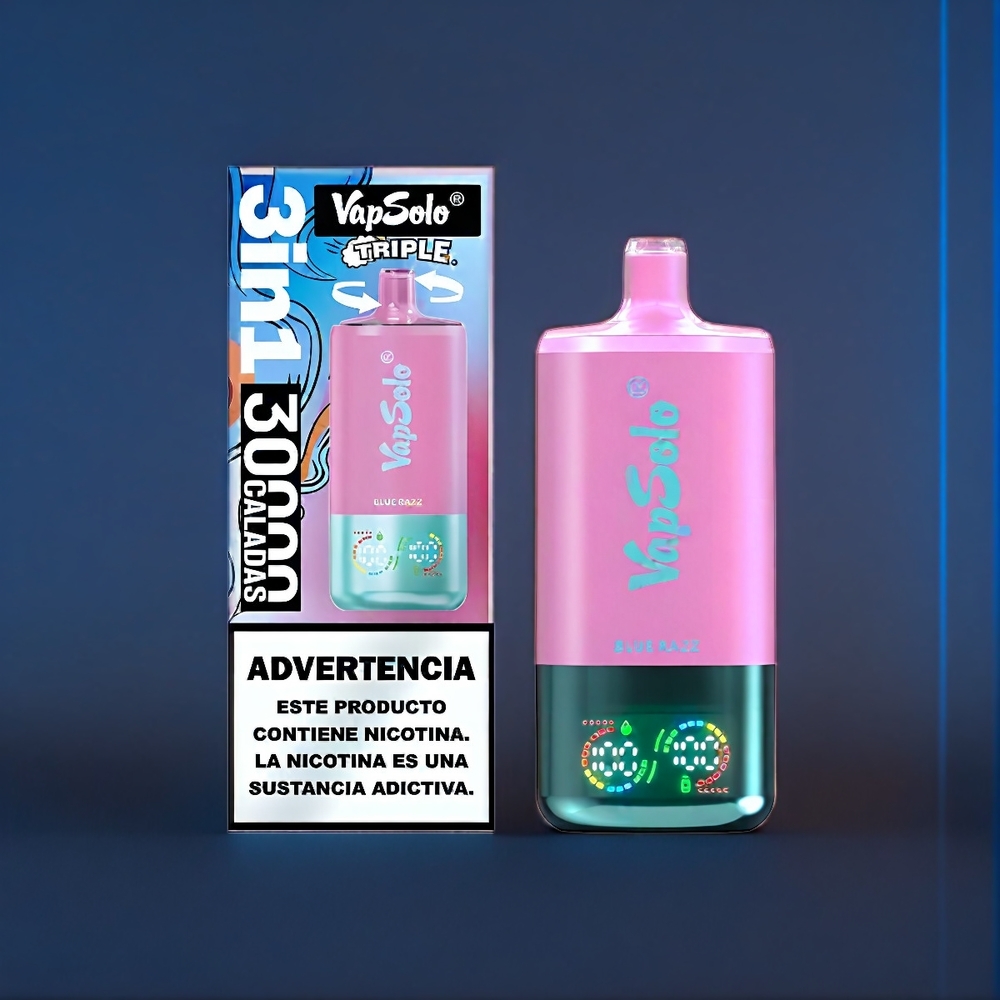 Vapsolo Triple 30000 Puffs Belgique Grossiste 40ml Type-C Vape Bleu Framboise