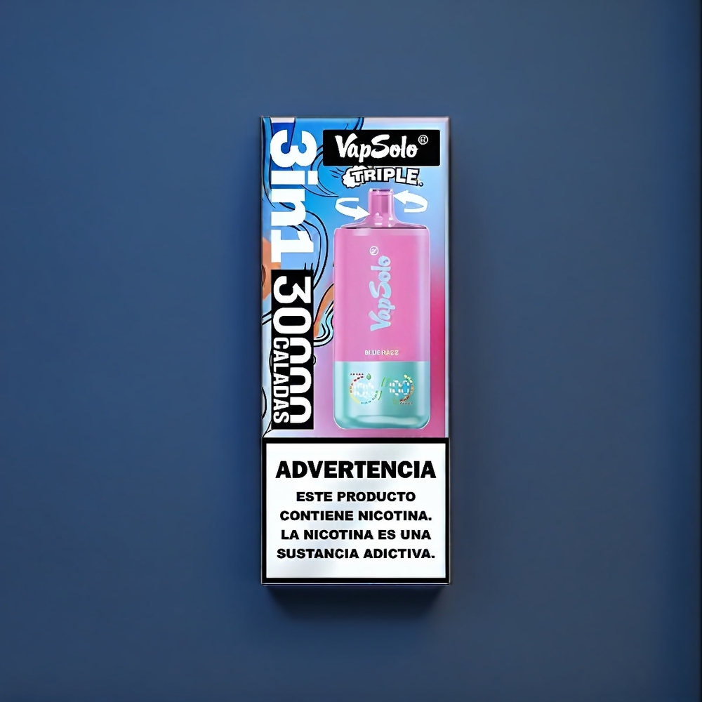 Vapsolo Triple 30000 Puffs Belgique Grossiste 40ml Type-C Vape Bleu Framboise
