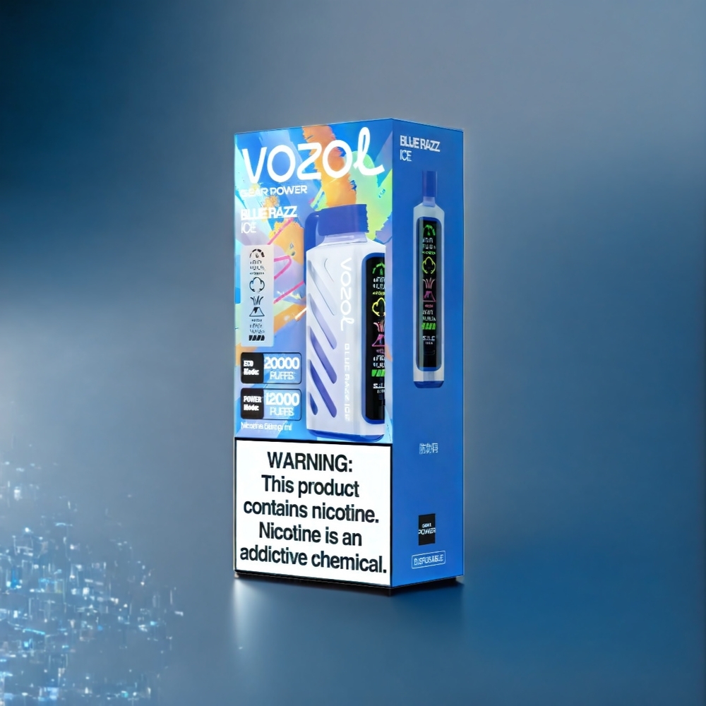 Vozol Gear Power Belgique Grossiste 20000 Puffs SiLC Tech Dual Mesh Coil Blue Razz Ice