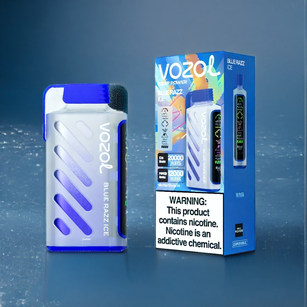 Vozol Gear Power Belgique Grossiste 20000 Puffs SiLC Tech Dual Mesh Coil Blue Razz Ice