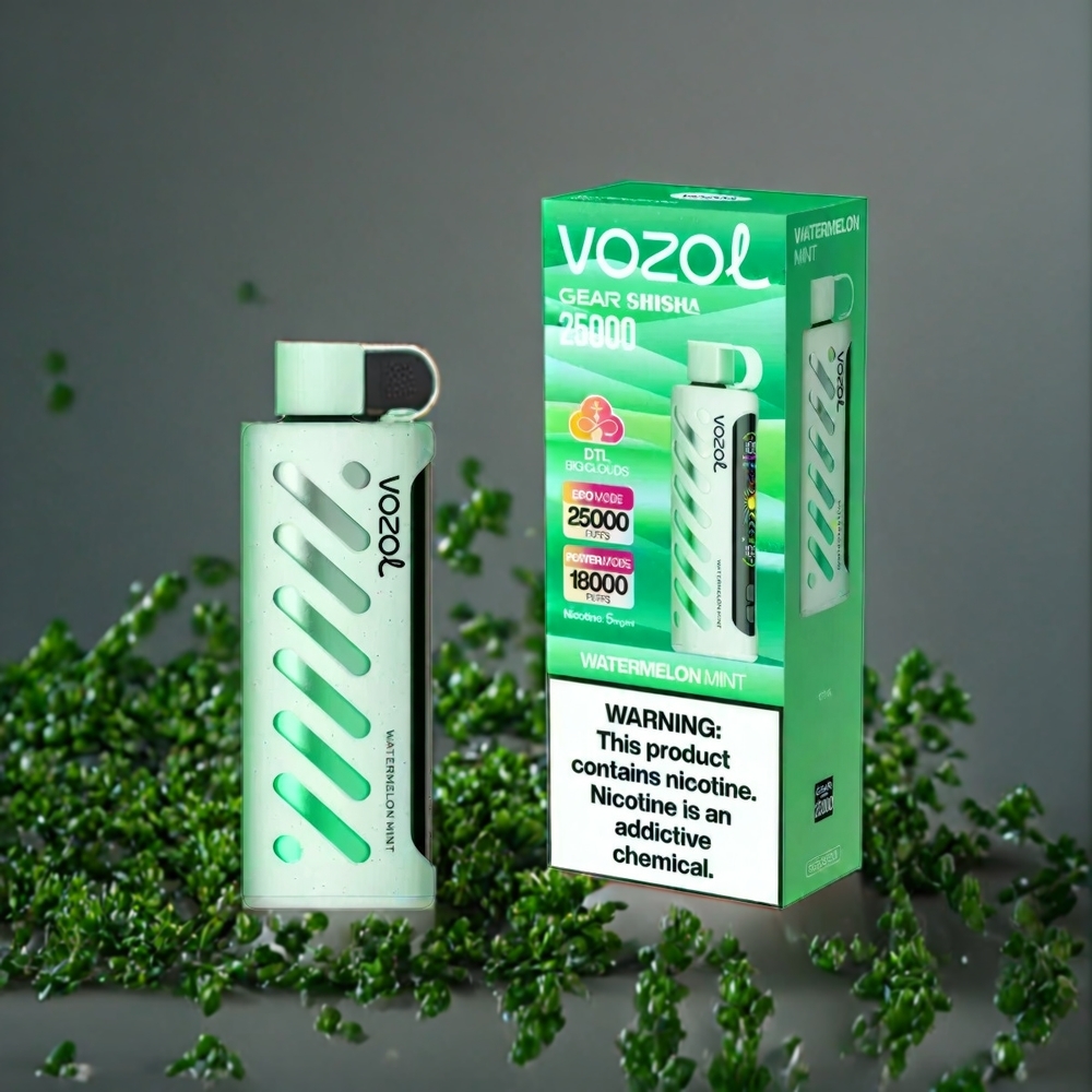 Vozol Gear Shisha 25000 Puffs Belgique Grossiste E-Liquide Pastèque Menthe avec SiLC Tech et Dual Mesh Dual Modes