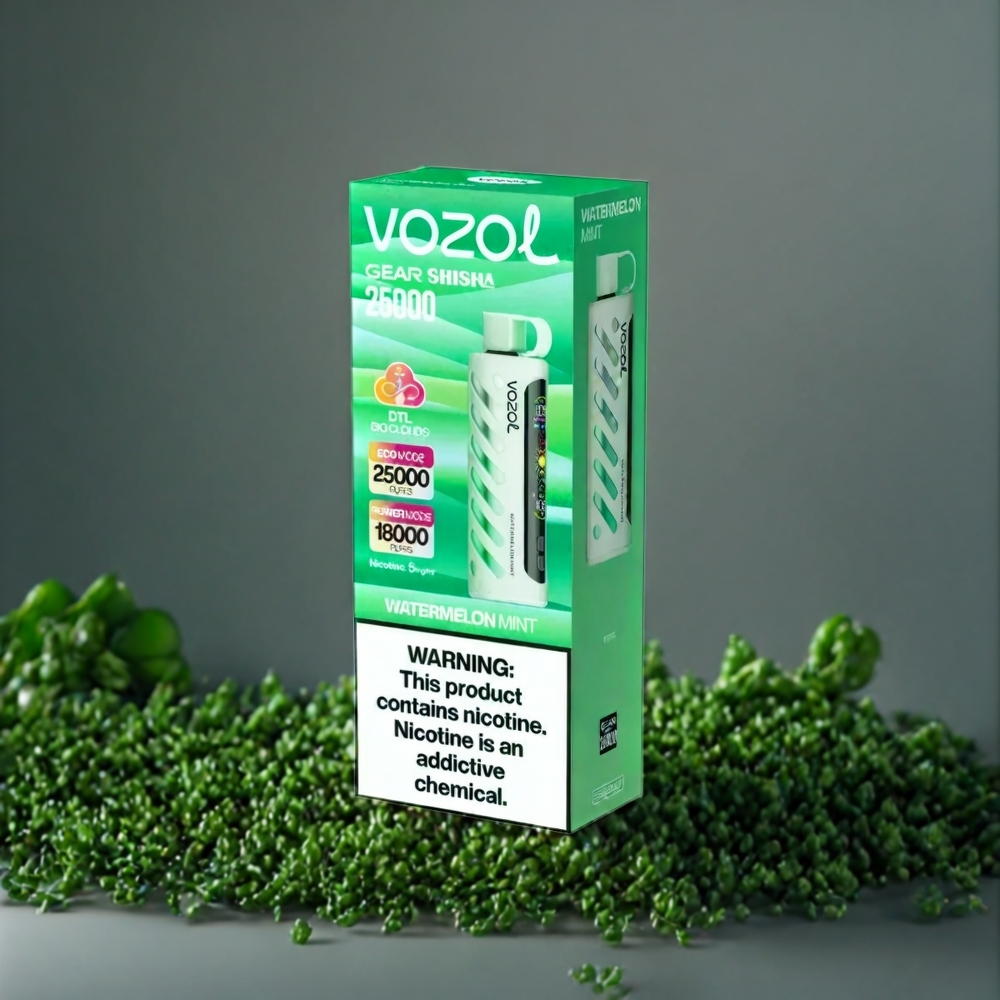 Vozol Gear Shisha 25000 Puffs Belgique Grossiste E-Liquide Pastèque Menthe avec SiLC Tech et Dual Mesh Dual Modes