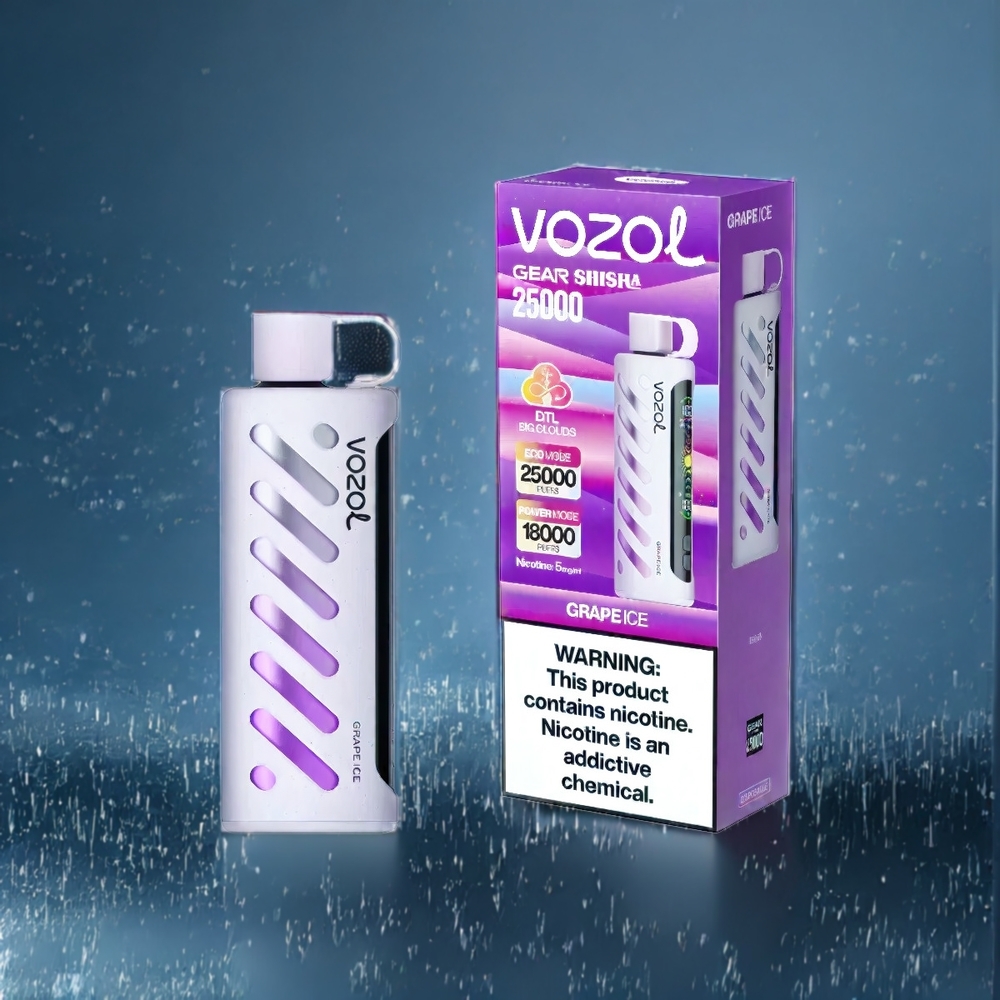 Vozol Gear Shisha 25000 Puffs Vape Belgique Grossiste Glace Raisin SiLC Tech 1000mAh