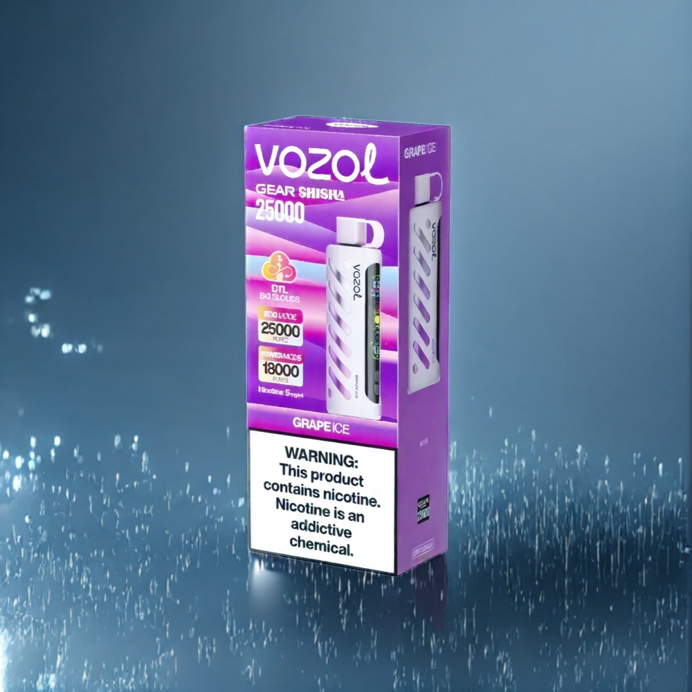 Vozol Gear Shisha 25000 Puffs Vape Belgique Grossiste Glace Raisin SiLC Tech 1000mAh