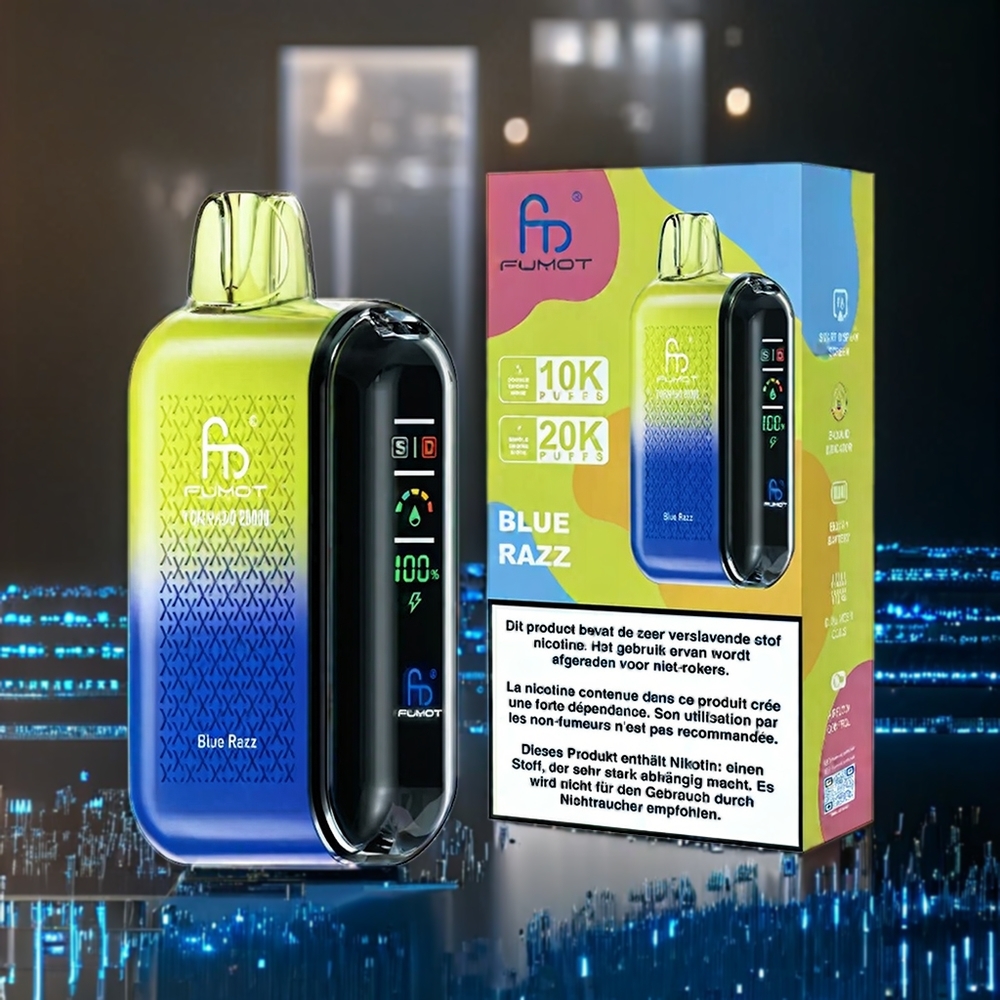 Fumot Tornado Belgique Grossiste 20000 Puffs Dual Mesh Coil Vape Bleu Myrtille