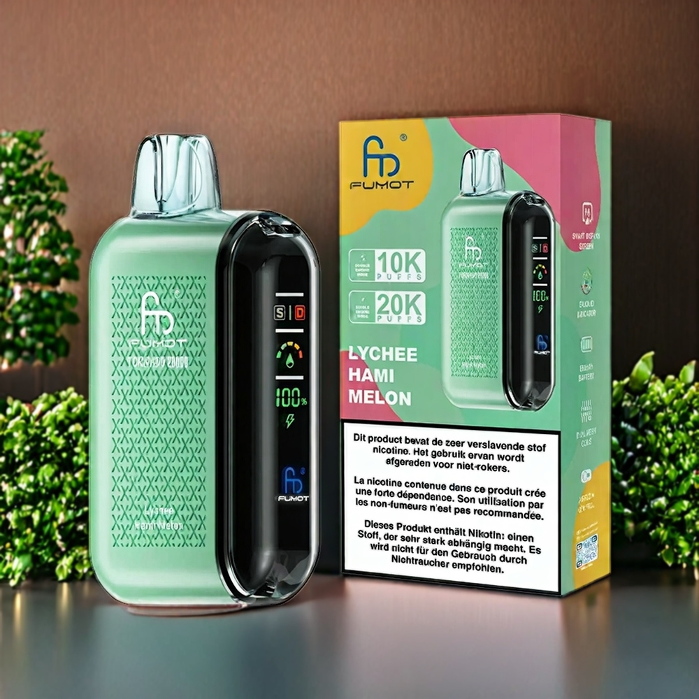 Fumot Tornado Belgique Grossiste 20000 Puffs et Dual Mesh Coil Vape Litchi Melon Miel