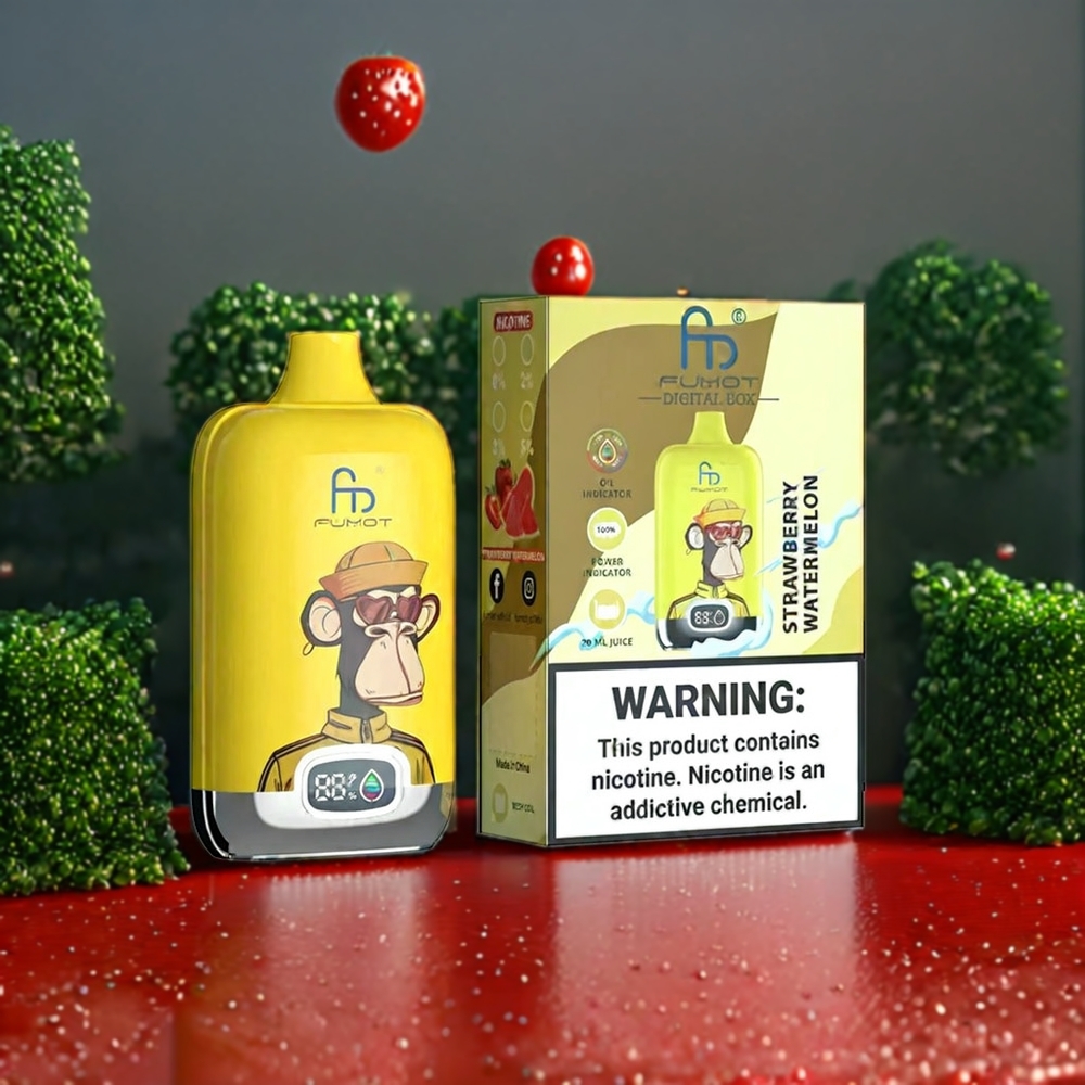 Fumot Tornado Digital Box Belgique Grossiste 12000 Puffs 20ml E-Liquide Type-C Fraise Pastèque
