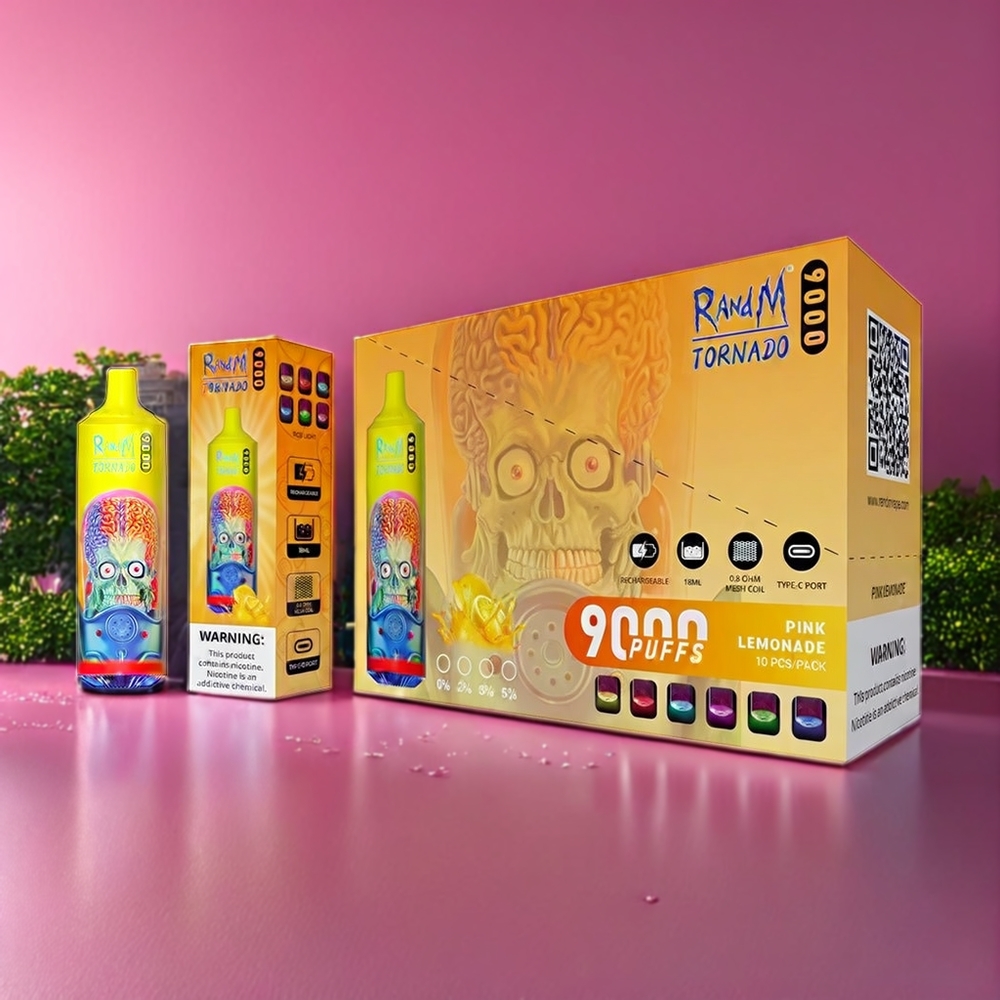 Fumot RandM Tornado 9000 Puffs Belgique Grossiste avec 18 mL et Affichage RGB Citronade Rose
