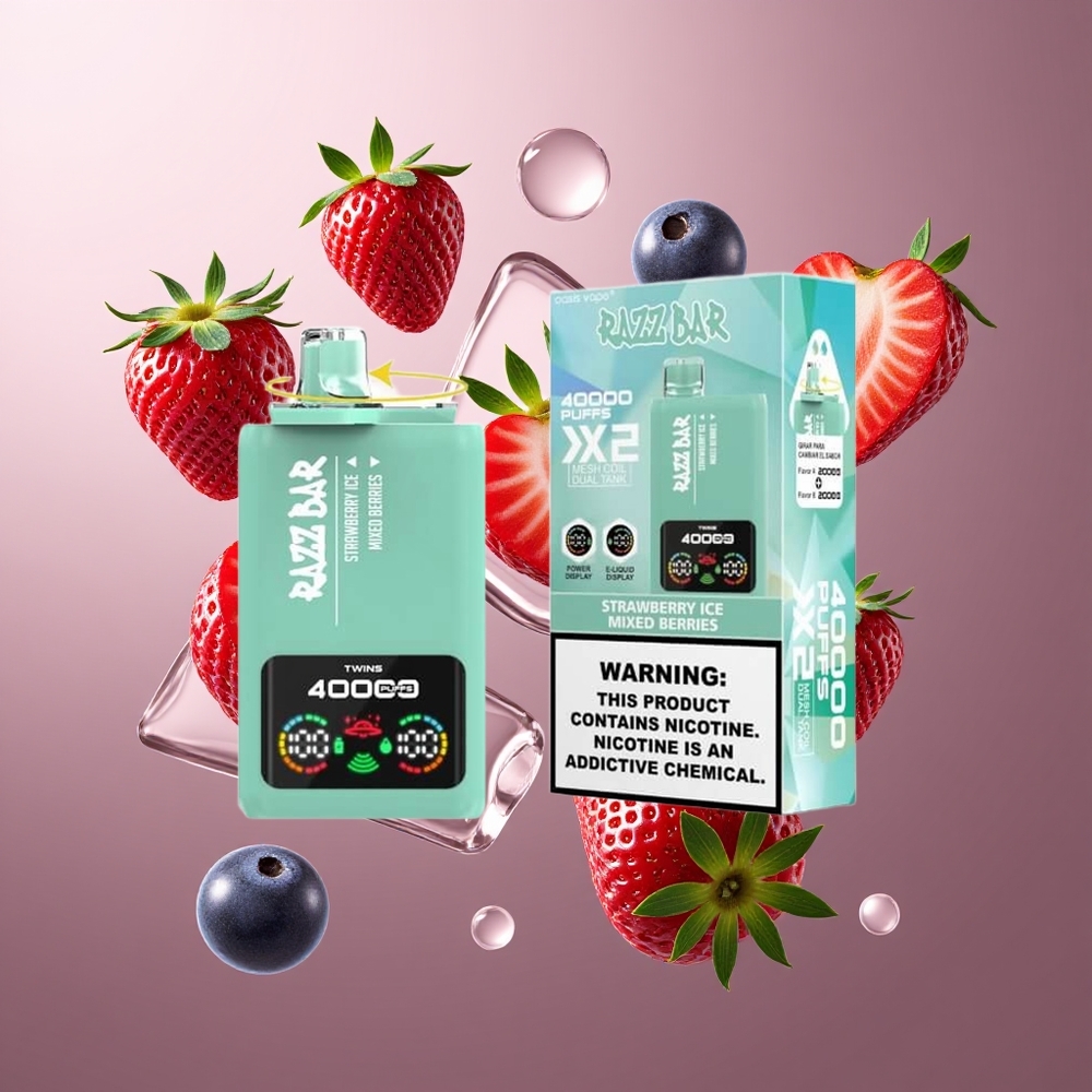 Razz Bar 40000 Puffs Belgique Grossiste Fraise Glace & Baies Mixtes 1.0Ω 2 Mesh Coil 650 Mah