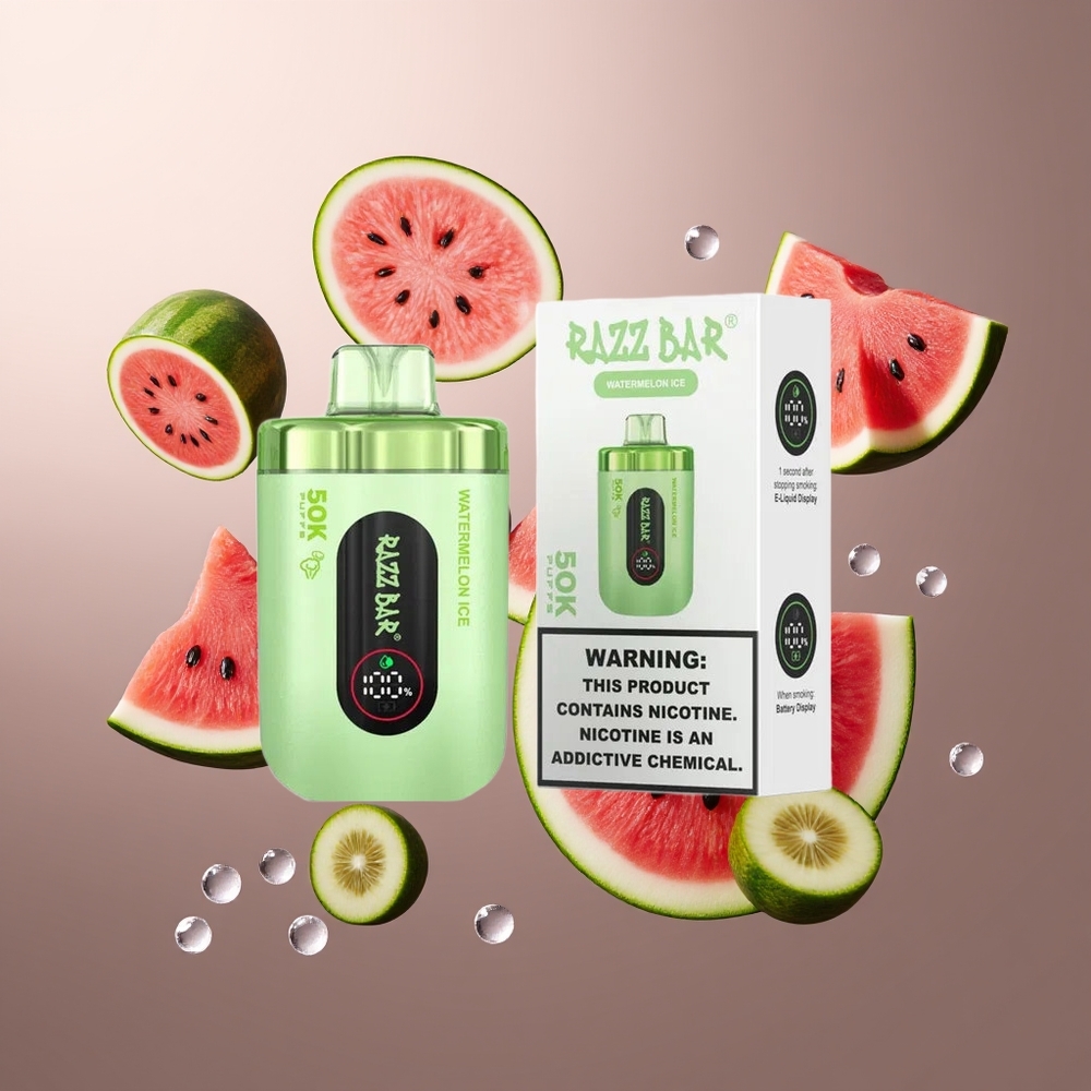 Razz Bar 50K Puffs Belgique Grossiste Pastèque Glacée Rechargeable Type-C 2% Nicotine Mesh Coil