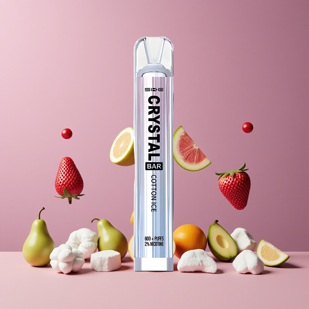Glace Coton SKE Crystal Bar 600 Puffs 2% Belgique Grossiste Acier Inoxydable PCTG
