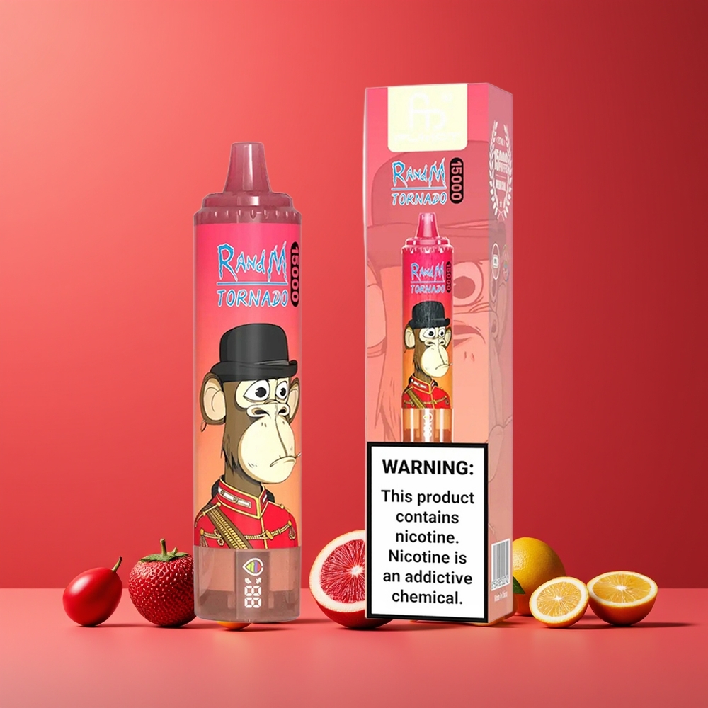 Énergie Rouge Glace RandM Fumot Tornado 15000 Puffs 25ml Belgique Grossiste Mesh Coil USB Type-C